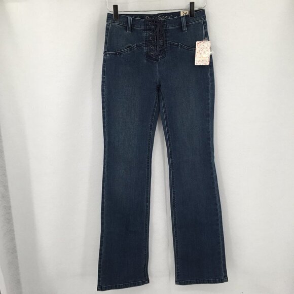 We the Free People Eva lace up boot cut jeans boho Baltic Blue denim new 26 - Picture 2 of 7
